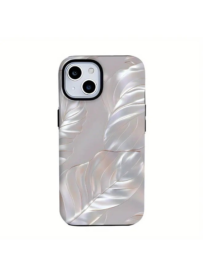 Temu Stylish shiny silver leaf design iPhone case, strong protection and a luxurious touch, shock and scratch resistant, with raised edges to protect the camera and screen, compatible with iPhone 15 Plus