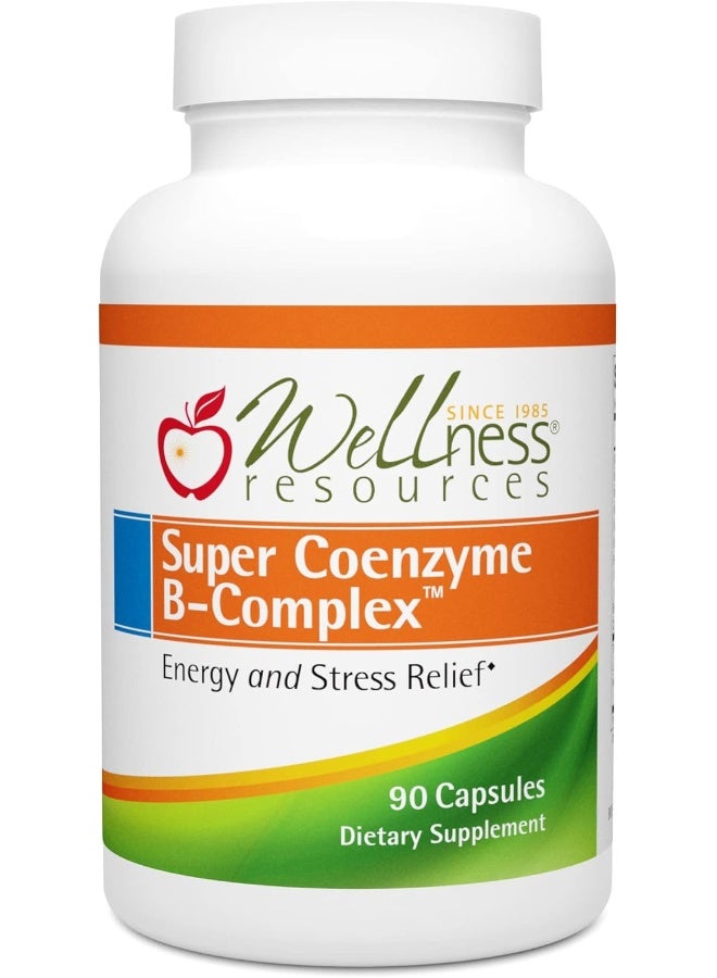 Wellness Resources Super Coenzyme B Complex - 90 Capsules - Vitamin B12, Vitamin B Complex for Hair Growth, Adrenal Support & Stress Relief - Methylated B12, Folate, Biotin, Riboflavin, Thiamine - Image 1