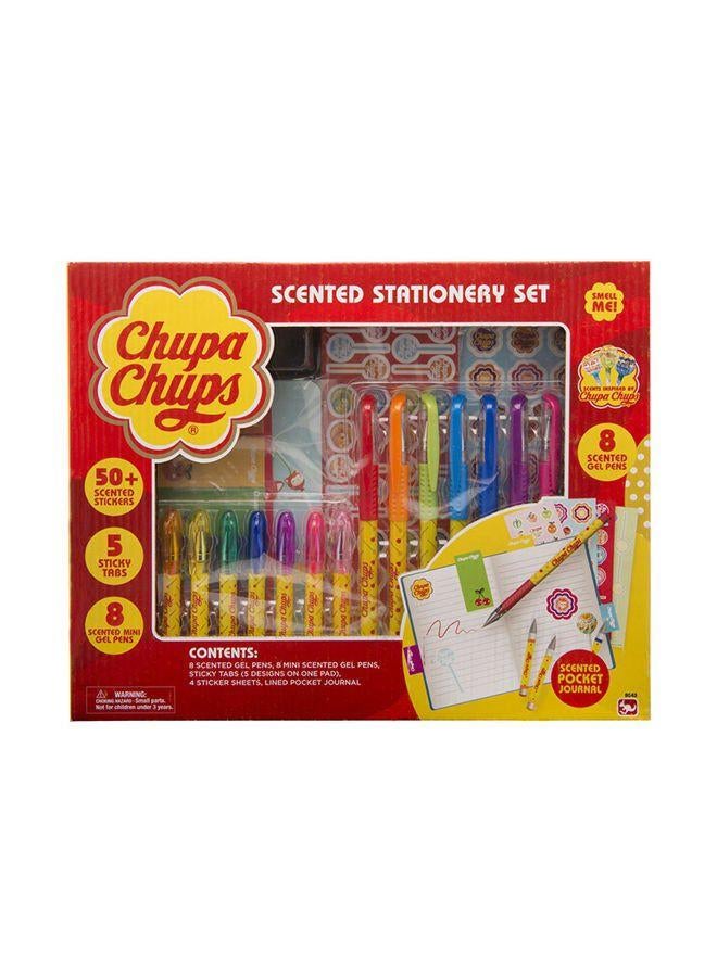 تشوبا تشوبس مجموعة أدوات مكتبية معطرة من Chupa Chups، مجموعة ملصقات واستنسل، 8 أقلام جل معطرة