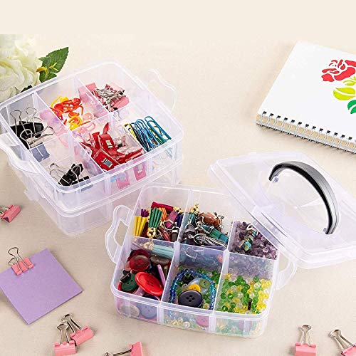 Black Olive Jewellery Organisers Plastic Box With Handle & 3 Layer 18 Grid Square - Portable, Transparent Storage Organizer & Detachable Box - Use For Jewellery, Sewing, Buttons, Earrings (Multicolor) - Image 3