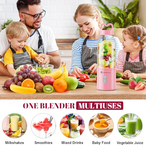 HOMEXUP Portable Personal Blender 17 OZ/500 ML Juicer, 175W Personal Size Blender, Ideal for Smoothies, Ice Blending, Juicing, and Food Processing, Compact, Convenient, and Versatile (Pink) - Image 4