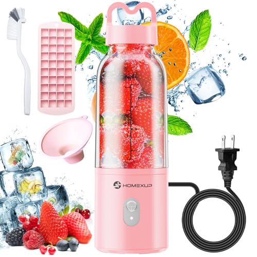 HOMEXUP Portable Personal Blender 17 OZ/500 ML Juicer, 175W Personal Size Blender, Ideal for Smoothies, Ice Blending, Juicing, and Food Processing, Compact, Convenient, and Versatile (Pink) - Image 1