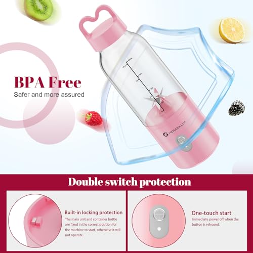 HOMEXUP Portable Personal Blender 17 OZ/500 ML Juicer, 175W Personal Size Blender, Ideal for Smoothies, Ice Blending, Juicing, and Food Processing, Compact, Convenient, and Versatile (Pink) - Image 5