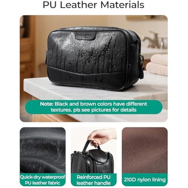 باج سمارت شنطة ادوات الزينة للرجال، شنطة سفر من الجلد الصناعي لمستحضرات التجميل، شنطة حلاقة مقاومة للماء للحمام - اسود - Image 2