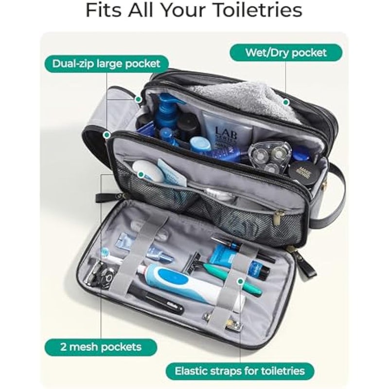 باج سمارت شنطة ادوات الزينة للرجال، شنطة سفر من الجلد الصناعي لمستحضرات التجميل، شنطة حلاقة مقاومة للماء للحمام - اسود - Image 3