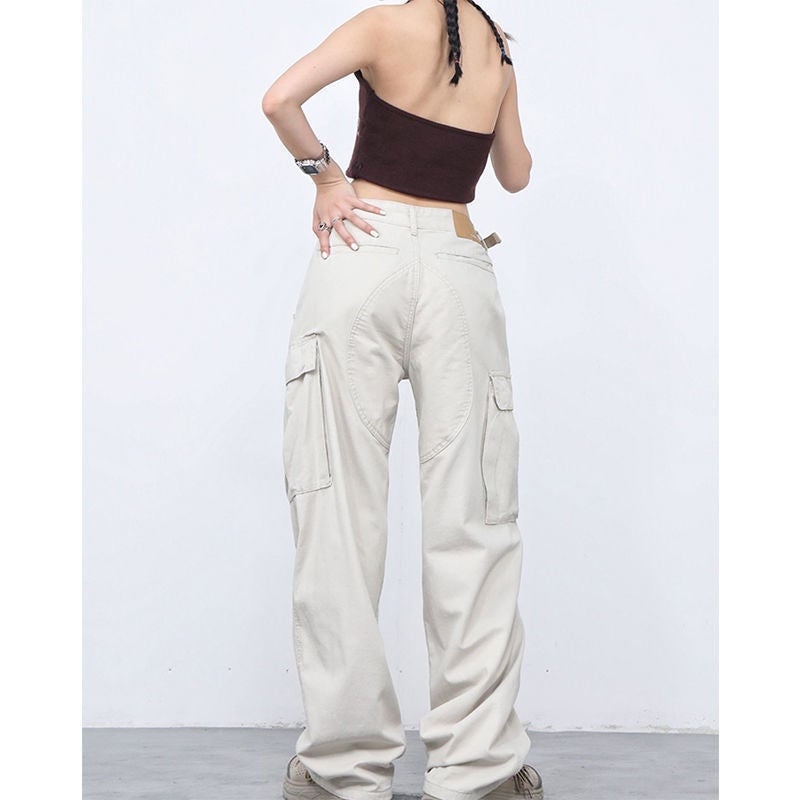 American high street large pocket workwear casual pants men and women fashion brand long pants summer couple loose all-match wide leg pants - Image 3