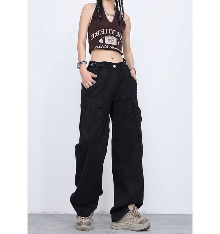 American high street large pocket workwear casual pants men and women fashion brand long pants summer couple loose all-match wide leg pants - Image 4