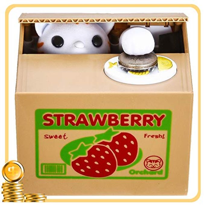 HmiL-U Toy Banks HmiL-U Automatic cat Stealing Coins Birthday&Christmas Gifts for Kids (Strawberry-Cat) - Image 1