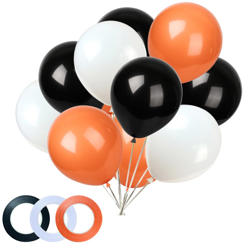 KADBANER Black White Orange Balloons100 Pack 12 Inch Latex Balloonsfor Wedding Birthday Party Baby Shower Christmas Party Decorations - Image 3