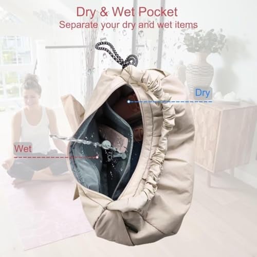 WOLT Gym Bag For Women, Beige Yoga Mat Bag with Shoes Compartment, Wet Pocket and Water Bottle Pocket - Image 5