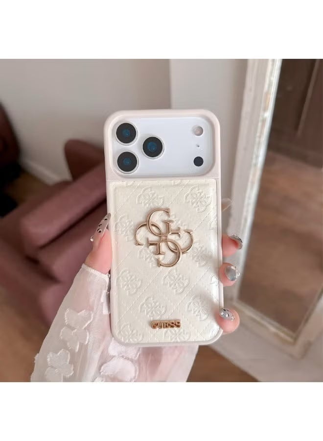 GUESS IPhone cover, with a logo and a leather design approved by the global brand Guess Guess quilted leather phone case Various models-White - Image 2