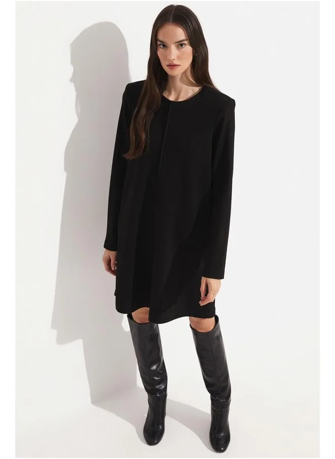 جون June Long Sleeve Loose Cut Steel Knitted Dress Black