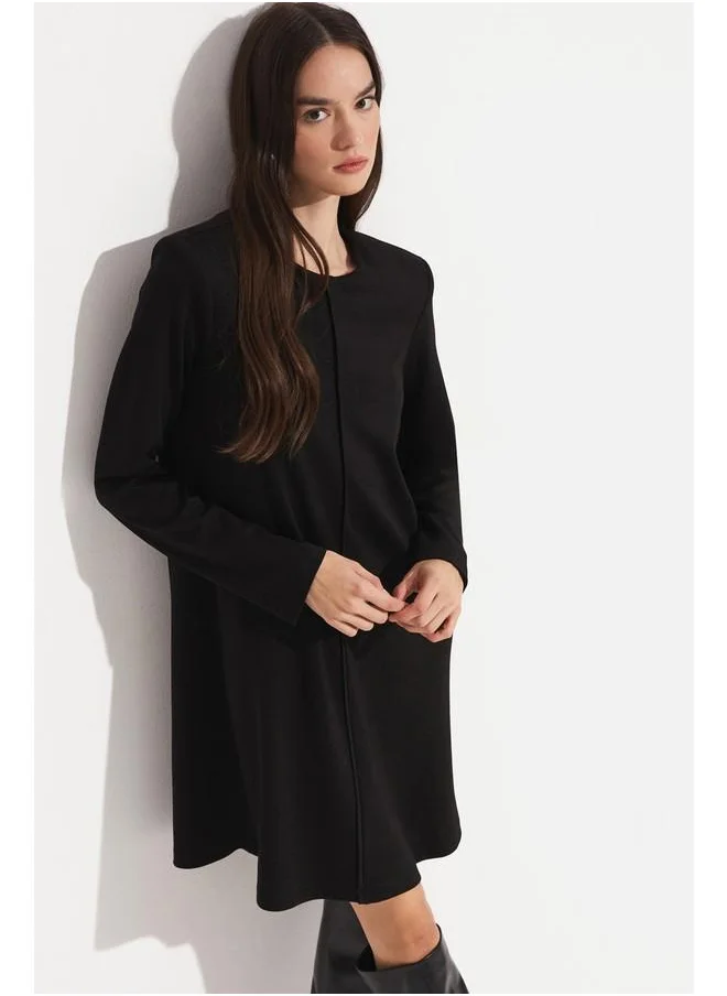 JUNE June Long Sleeve Loose Cut Steel Knitted Dress Black