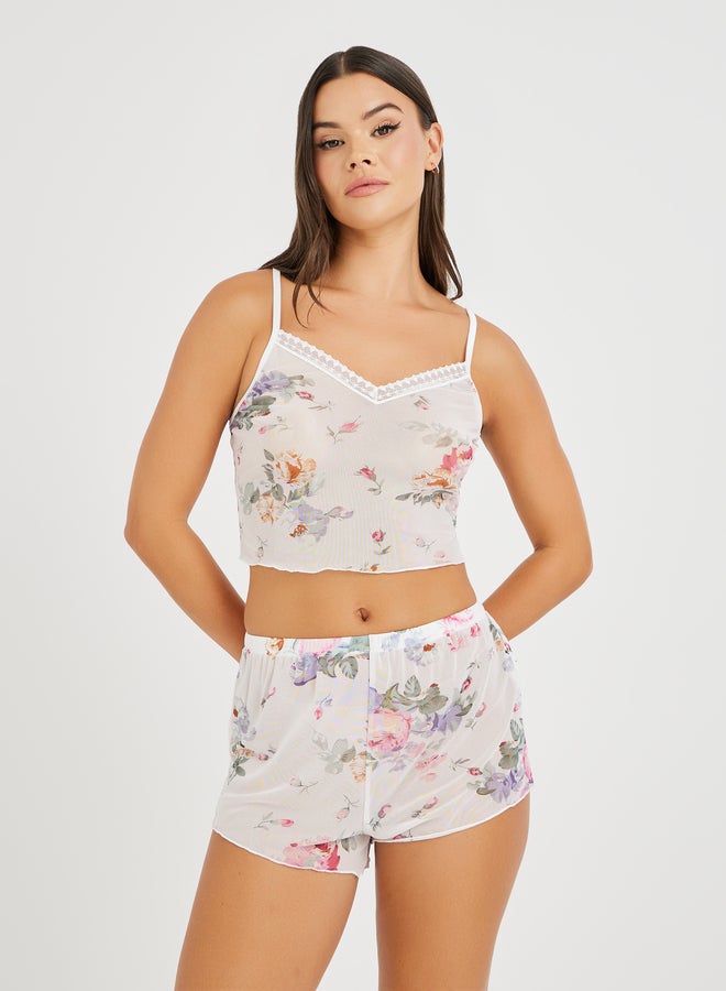Styli Styli All-Over Floral Print Mesh Cami and Shorts Set  - Image 1