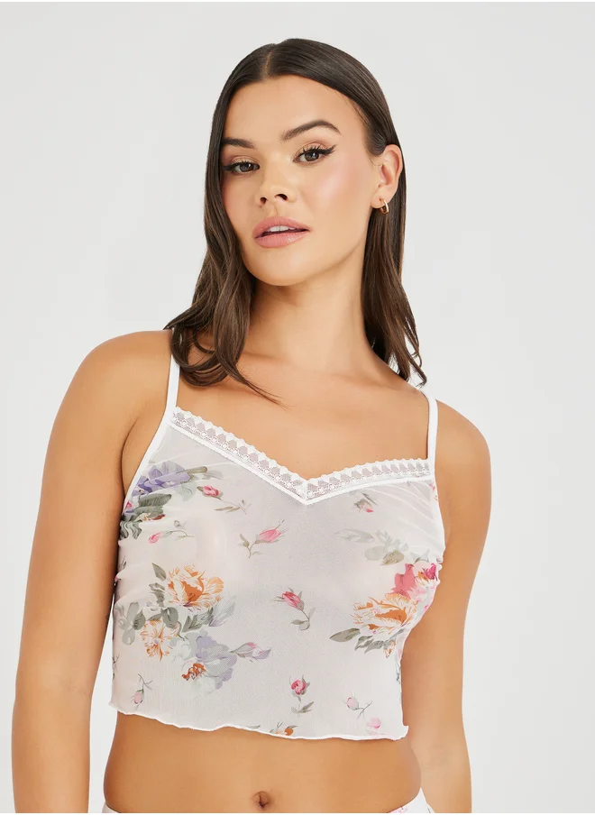 Styli Styli All-Over Floral Print Mesh Cami and Shorts Set