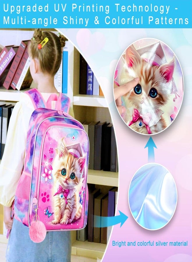 GXTVO 3PCS Girls Cat Bookbag, 16" Kids Backpackwith Lunch Box, Water Resistant School Bag for Elementary Preschool Toddler - Image 2