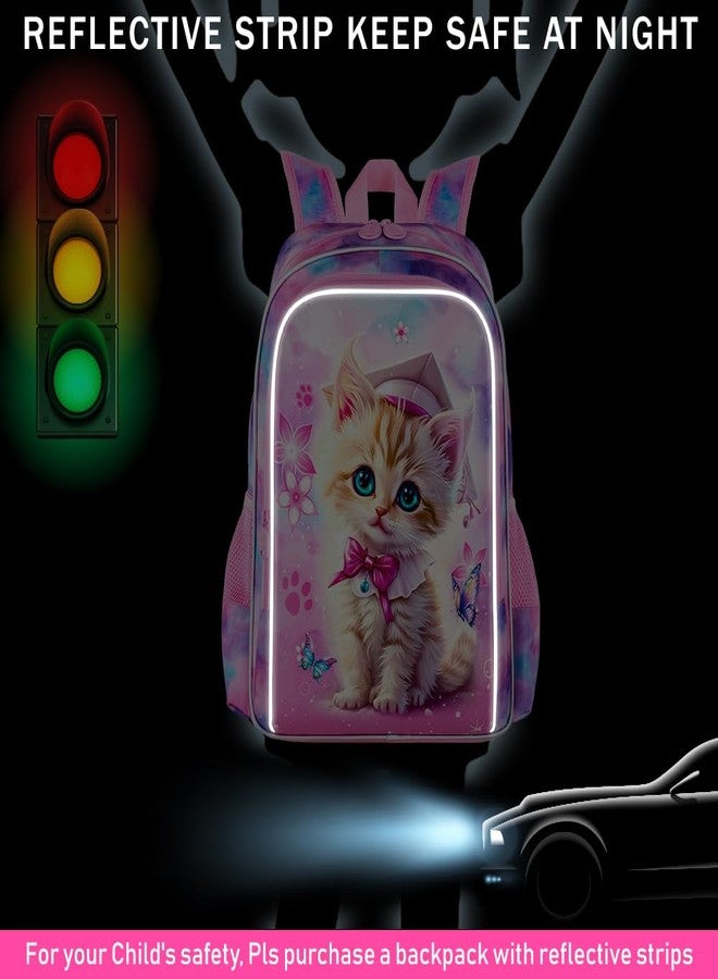 GXTVO 3PCS Girls Cat Bookbag, 16" Kids Backpackwith Lunch Box, Water Resistant School Bag for Elementary Preschool Toddler - Image 3