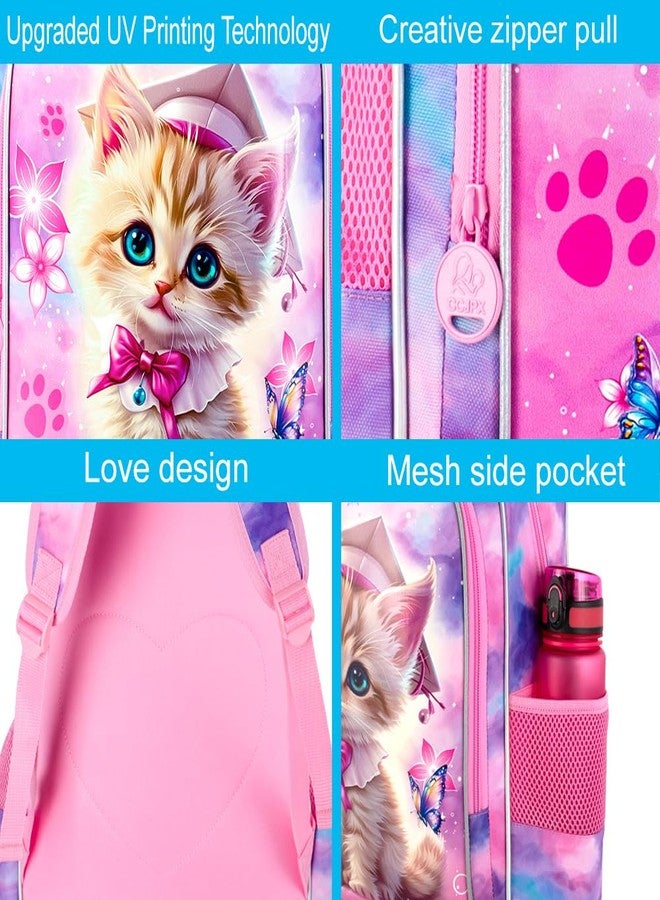 GXTVO 3PCS Girls Cat Bookbag, 16" Kids Backpackwith Lunch Box, Water Resistant School Bag for Elementary Preschool Toddler - Image 5