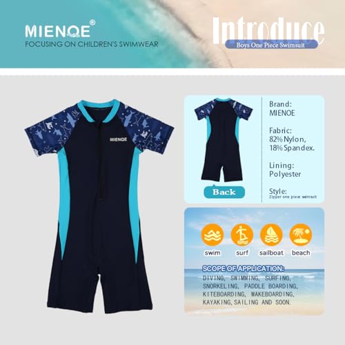 MIENOE Boys Swimsuit One Piece Kid Swimsuit Boys Water Sport Short Swimsuit UPF 50+ Sun Protection Bathing Suits Dark Blue - Image 2