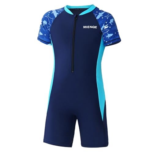 MIENOE Boys Swimsuit One Piece Kid Swimsuit Boys Water Sport Short Swimsuit UPF 50+ Sun Protection Bathing Suits Dark Blue - Image 1