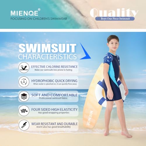 MIENOE Boys Swimsuit One Piece Kid Swimsuit Boys Water Sport Short Swimsuit UPF 50+ Sun Protection Bathing Suits Dark Blue - Image 3