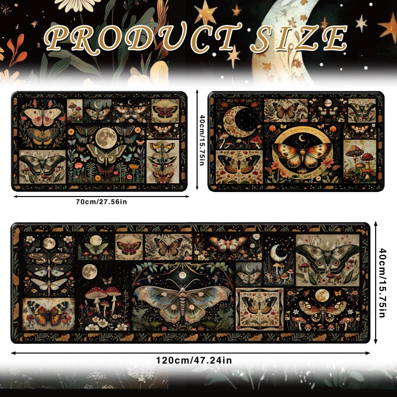 InIsaJace Moth Mushroom Kitchen Mats for Floor, Decorative Non Slip Kitchen Rugs Sets of 3, Washable Floor Mat Carpet for Entryway Sink Hallway Laundry Room(16 X 28 + 16 X 47 Inches) - Image 2