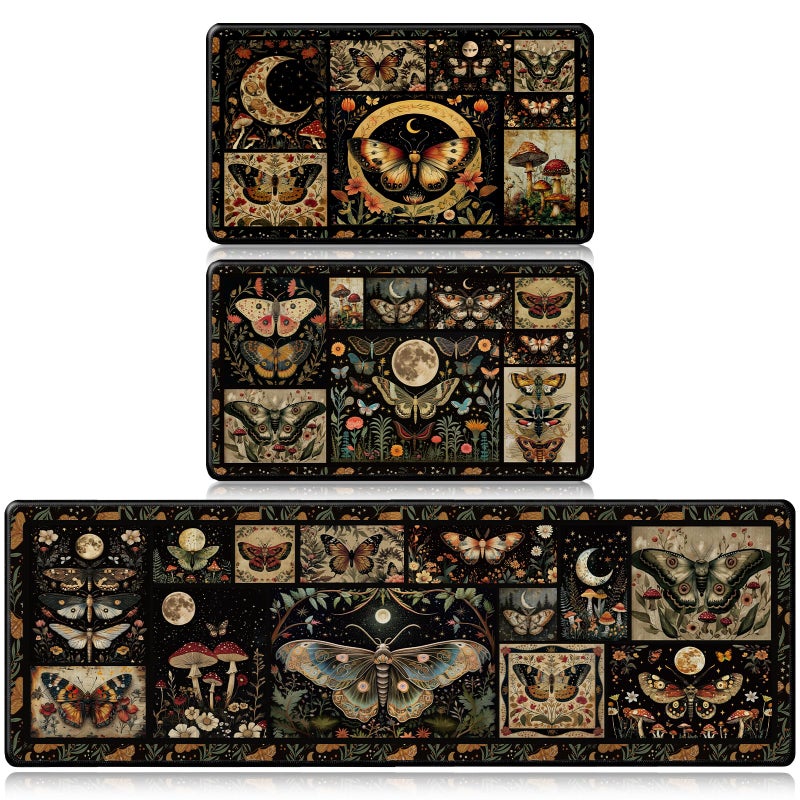 InIsaJace Moth Mushroom Kitchen Mats for Floor, Decorative Non Slip Kitchen Rugs Sets of 3, Washable Floor Mat Carpet for Entryway Sink Hallway Laundry Room(16 X 28 + 16 X 47 Inches) - Image 1