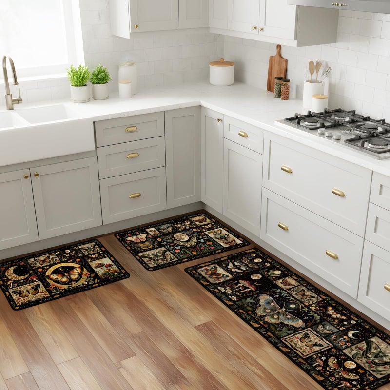 InIsaJace Moth Mushroom Kitchen Mats for Floor, Decorative Non Slip Kitchen Rugs Sets of 3, Washable Floor Mat Carpet for Entryway Sink Hallway Laundry Room(16 X 28 + 16 X 47 Inches) - Image 5