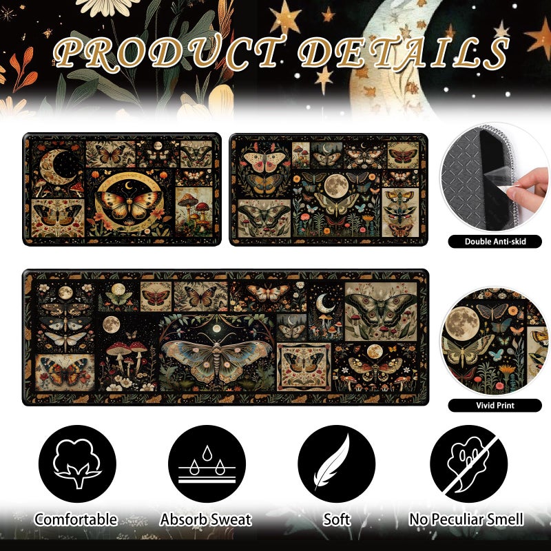 InIsaJace Moth Mushroom Kitchen Mats for Floor, Decorative Non Slip Kitchen Rugs Sets of 3, Washable Floor Mat Carpet for Entryway Sink Hallway Laundry Room(16 X 28 + 16 X 47 Inches) - Image 3