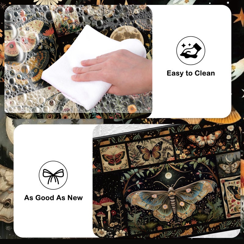 InIsaJace Moth Mushroom Kitchen Mats for Floor, Decorative Non Slip Kitchen Rugs Sets of 3, Washable Floor Mat Carpet for Entryway Sink Hallway Laundry Room(16 X 28 + 16 X 47 Inches) - Image 4