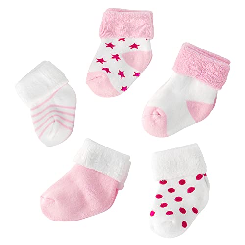 MumsLap Baby Socks for Boys and Girls | Cotton Blend Ankle Length Winter Socks for Newborns Infants Toddlers | Soft Breathable Terry Socks with Sweat Absorption, 5 Pairs (White Pink, 12 to 24 Months) - Image 1