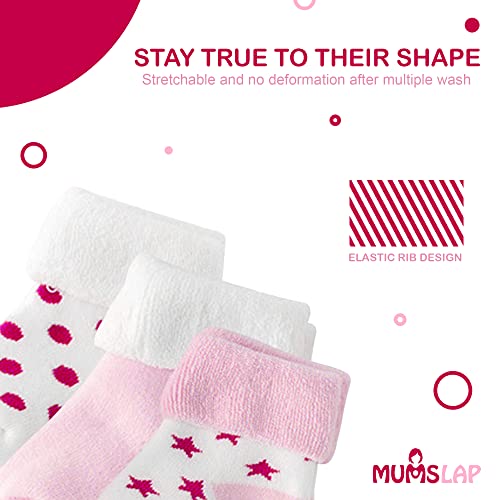 MumsLap Baby Socks for Boys and Girls | Cotton Blend Ankle Length Winter Socks for Newborns Infants Toddlers | Soft Breathable Terry Socks with Sweat Absorption, 5 Pairs (White Pink, 12 to 24 Months) - Image 4