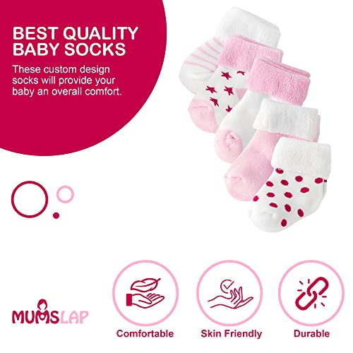 MumsLap Baby Socks for Boys and Girls | Cotton Blend Ankle Length Winter Socks for Newborns Infants Toddlers | Soft Breathable Terry Socks with Sweat Absorption, 5 Pairs (White Pink, 12 to 24 Months) - Image 2