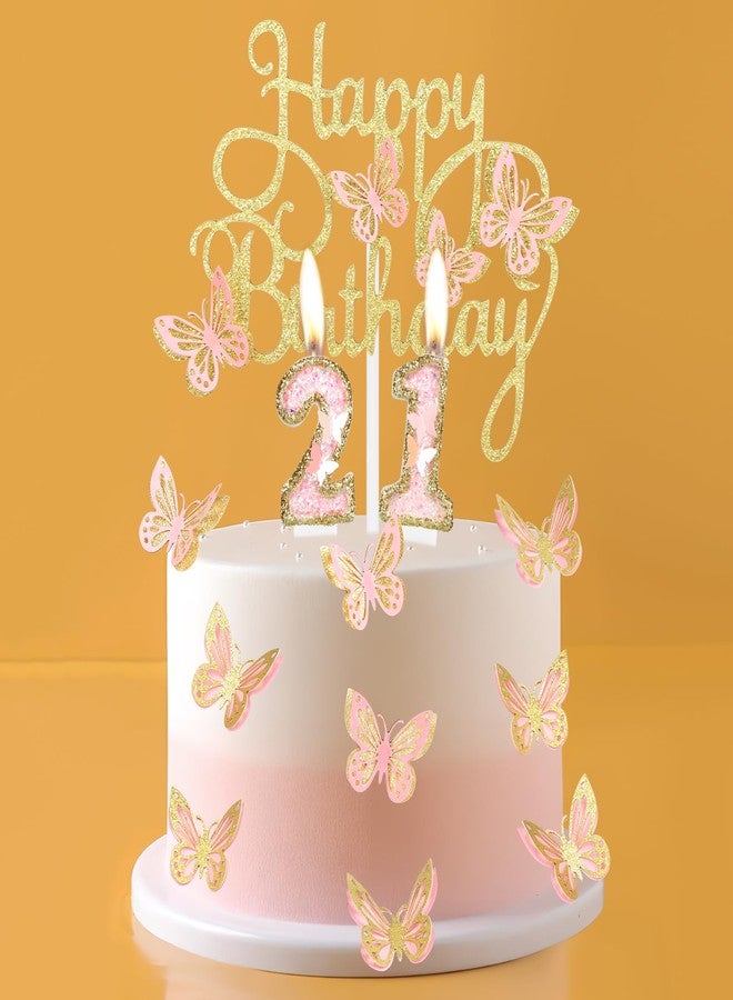 iNINGER Birthday Candle,Butterfly 15th Birthday Party Decorations for Women/Girl,Gold Pink Birthday Number 15 Candle,2.75" Large Glitter Birthday Candles Wedding Cake Topper Anniversary Party Decor - Image 5