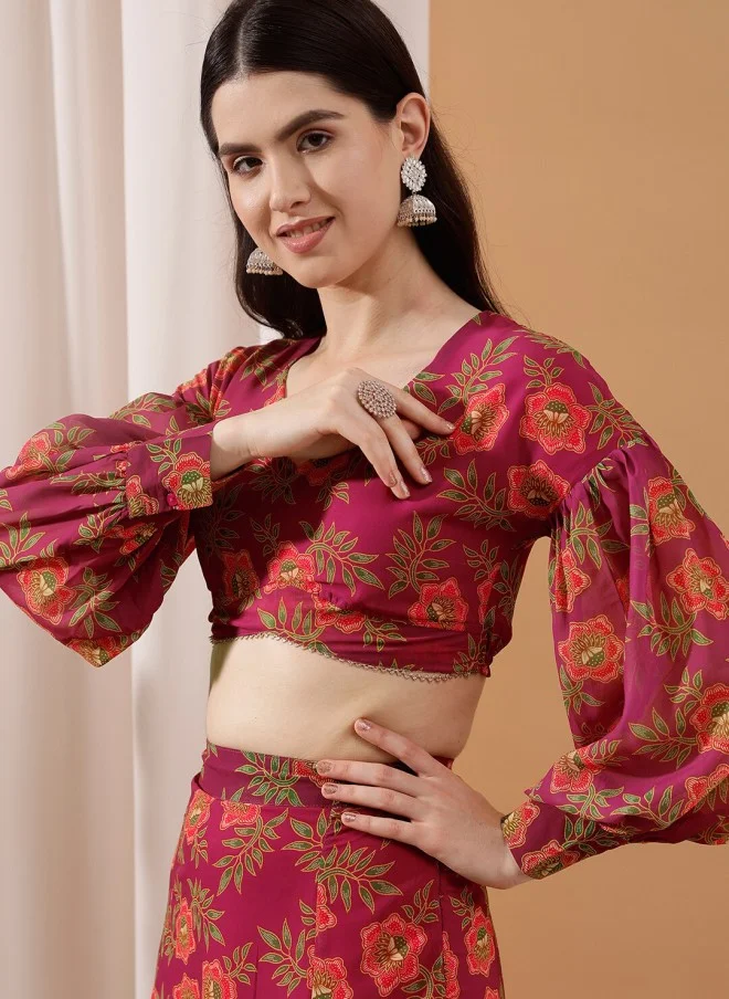 Indo Street Floral Printed Crop Top & Skirt Set for Women