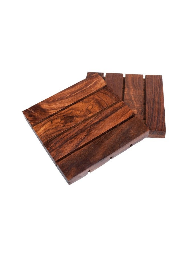 Hashcart Handmade Sheesham Wood Coaster Set with Holder (Set of 2) - Image 3