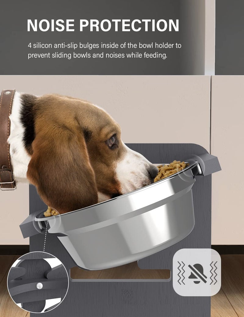 Vantic Elevated Dog Bowls, Adjustable Raised Dog Bowl Stand for Small Puppy and Cats, Sturdy Bamboo Pet Food Feeder with 2 Stainless Steel Dishes, Gray - Image 5