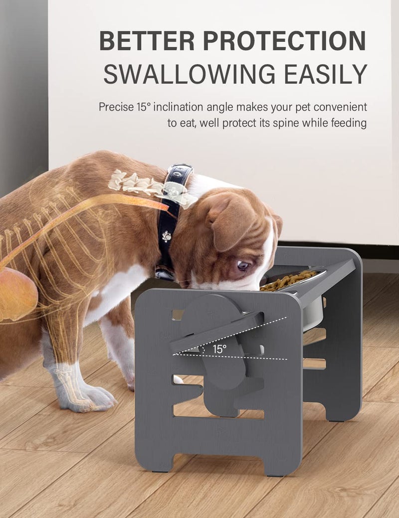 Vantic Elevated Dog Bowls, Adjustable Raised Dog Bowl Stand for Small Puppy and Cats, Sturdy Bamboo Pet Food Feeder with 2 Stainless Steel Dishes, Gray - Image 4