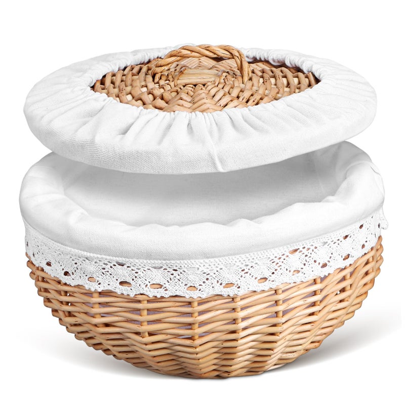 سلة خبز يدوية منسوجة من الخوص مع بطانة بيضاء لتخزين المعجنات ومنظم المطبخ - Image 2
