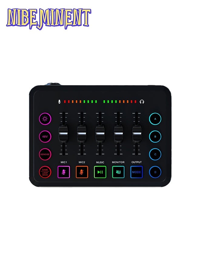 NIBEMINENT HD Gaming Audio Mixer Rechargeable Audio Interface RGB Mixer with XLR Mic Interface 48V Phantom Power for Podcast/Recording Black - Image 2