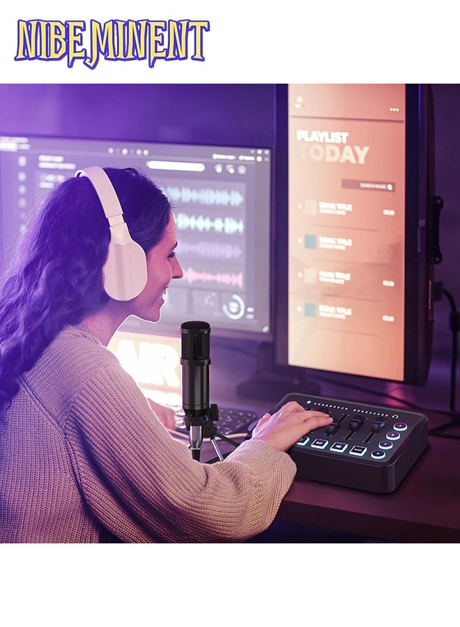 NIBEMINENT HD Gaming Audio Mixer Rechargeable Audio Interface RGB Mixer with XLR Mic Interface 48V Phantom Power for Podcast/Recording Black - Image 5