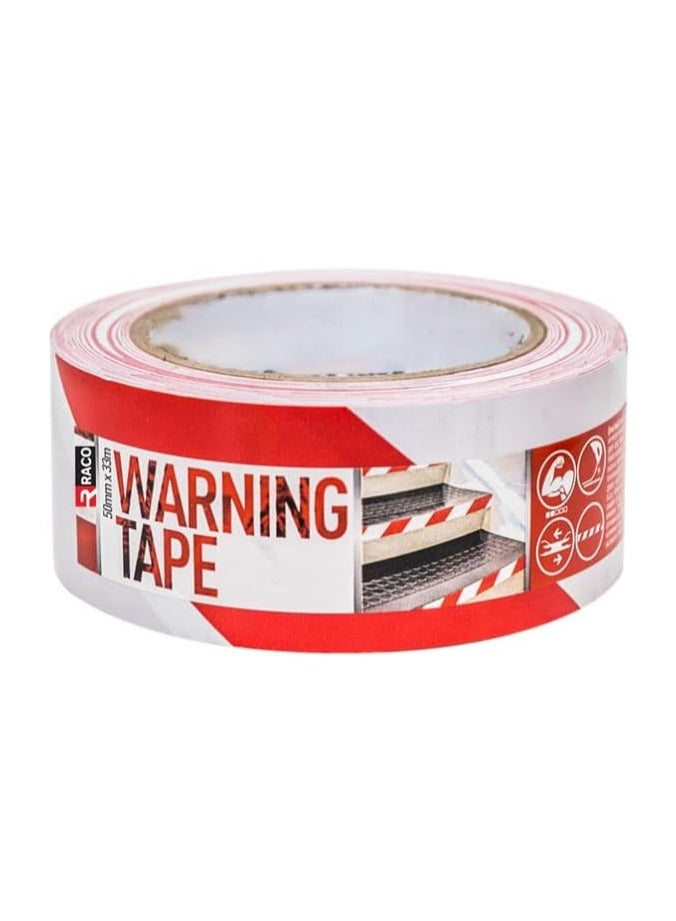 RACO Beorol Warning Tape | Self-Adhesive Warning Tape for Construction Site Marking 50mm x 33m | Ideal for Home, Warehouse, Factory, School, and More (Red/White) - Image 1