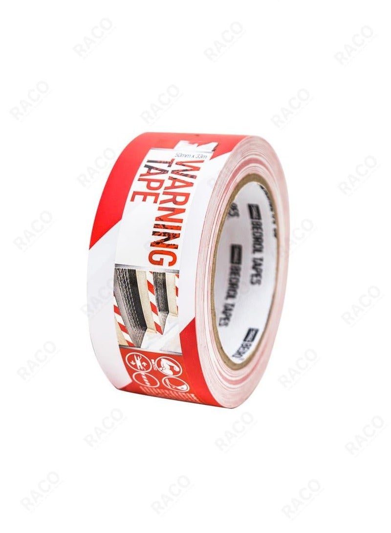 RACO Beorol Warning Tape | Self-Adhesive Warning Tape for Construction Site Marking 50mm x 33m | Ideal for Home, Warehouse, Factory, School, and More (Red/White) - Image 3