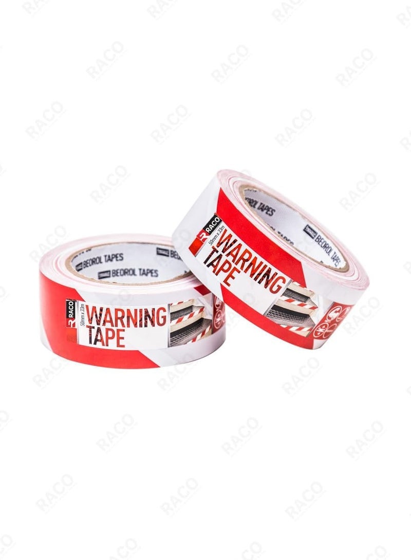 RACO Beorol Warning Tape | Self-Adhesive Warning Tape for Construction Site Marking 50mm x 33m | Ideal for Home, Warehouse, Factory, School, and More (Red/White) - Image 2