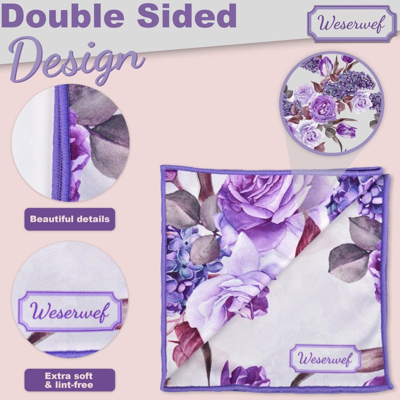 Weserwef Design Microfiber Glasses Cleaning Cloth - Premium Cleaning Cloth For Eyeglasses  Screens  Tablets  Cameras & Lenses  12"" X 12""  Ultra-Soft & Scratch-Free (Rose And Lilac) - Image 3