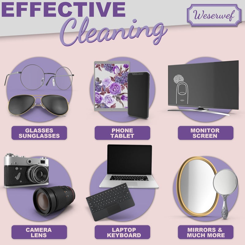 Weserwef Design Microfiber Glasses Cleaning Cloth - Premium Cleaning Cloth For Eyeglasses  Screens  Tablets  Cameras & Lenses  12"" X 12""  Ultra-Soft & Scratch-Free (Rose And Lilac) - Image 4