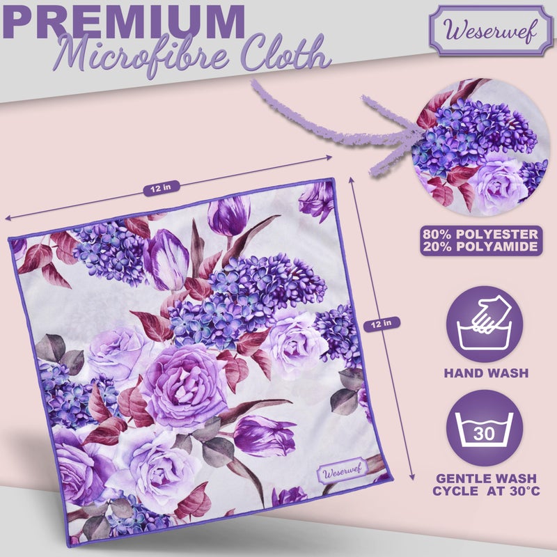 Weserwef Design Microfiber Glasses Cleaning Cloth - Premium Cleaning Cloth For Eyeglasses  Screens  Tablets  Cameras & Lenses  12"" X 12""  Ultra-Soft & Scratch-Free (Rose And Lilac) - Image 2