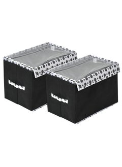 Kuber Industries Kuber Industries Foldable Boxes For Storage - (Pack of 2) Multipurpose Storage Organizer For Clothes | Wardrobe | Closet | Toys | Books - Undergarment Organizer With Handle And Lid (Black-Polka Dots)  - Image 1