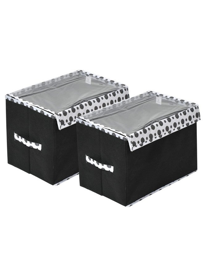 Kuber Industries Foldable Boxes For Storage - (Pack of 2) Multipurpose Storage Organizer For Clothes | Wardrobe | Closet | Toys | Books - Undergarment Organizer With Handle And Lid (Black-Polka Dots) - Image 1