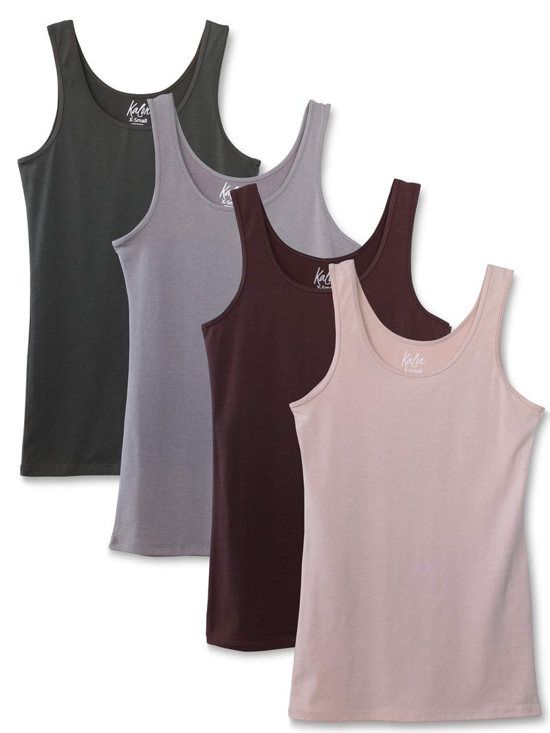 Kalon Womens 4Pack Scoop Neck Tank Top Base Layer Small Earth Tones